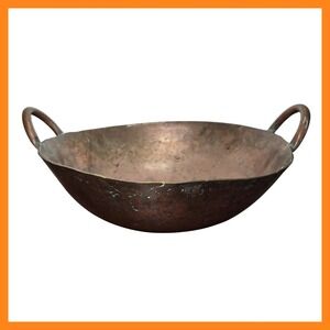 Antique Hand Hammered Copper Cauldron Pot Rustic Farmhouse Kitchen Decor